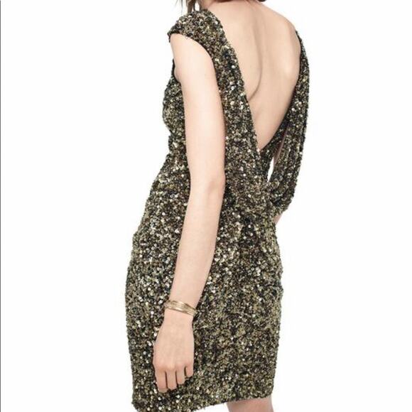 Theia gold sequin sleeveless cowl back dress - Picture 3 of 9
